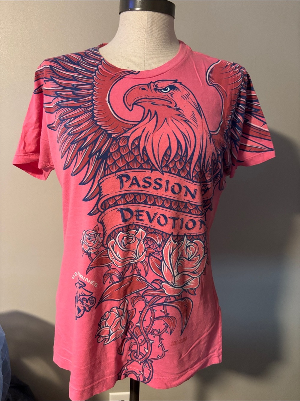 Women's Pink Graphic Tee - Passion & Devotion Eagle Print by